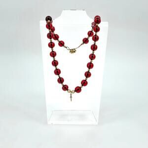 Cherry Amber Bakelite Bead Necklace with 10k gold components